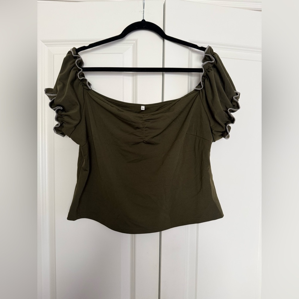 Olive Green Ruffle Sleeve Women's Top